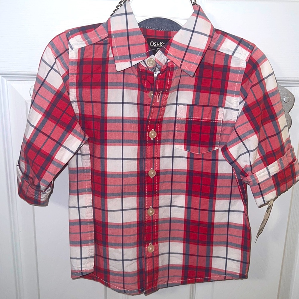 NWT Oshkosh B’fosg plaid toddler button up shirt